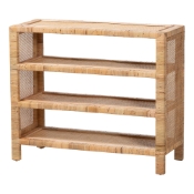 bali & pari Abelia Natural Rattan 4-Tier Display Shelf - Handwoven Boho Coastal Bookcase or Entryway Storage, Lightweight Wicker Accent Furniture